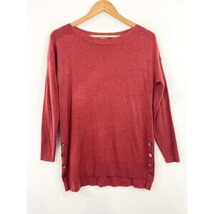 Chico's Red Wide Neck Tunic Top size Small Step Hem Button Accent